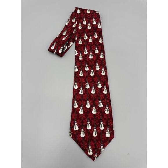 ClayBrooke Christmas Men's Silk Red Necktie Tie W/ Snowman Design 58” - Picture 1 of 5